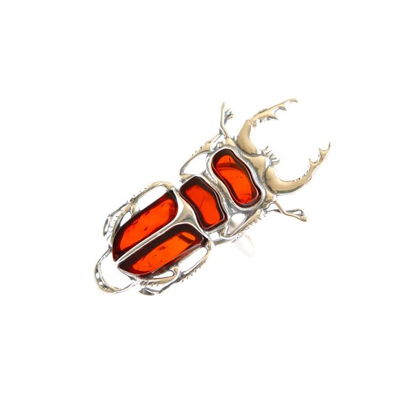 Baltic Cherry Amber Scarab Ring in 925 Sterling Silver - Picture 1 of 8